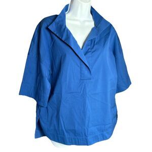 Lafayette 148 New York Women S Small Stretch Cotton Popover Blouse Shirt Blue
